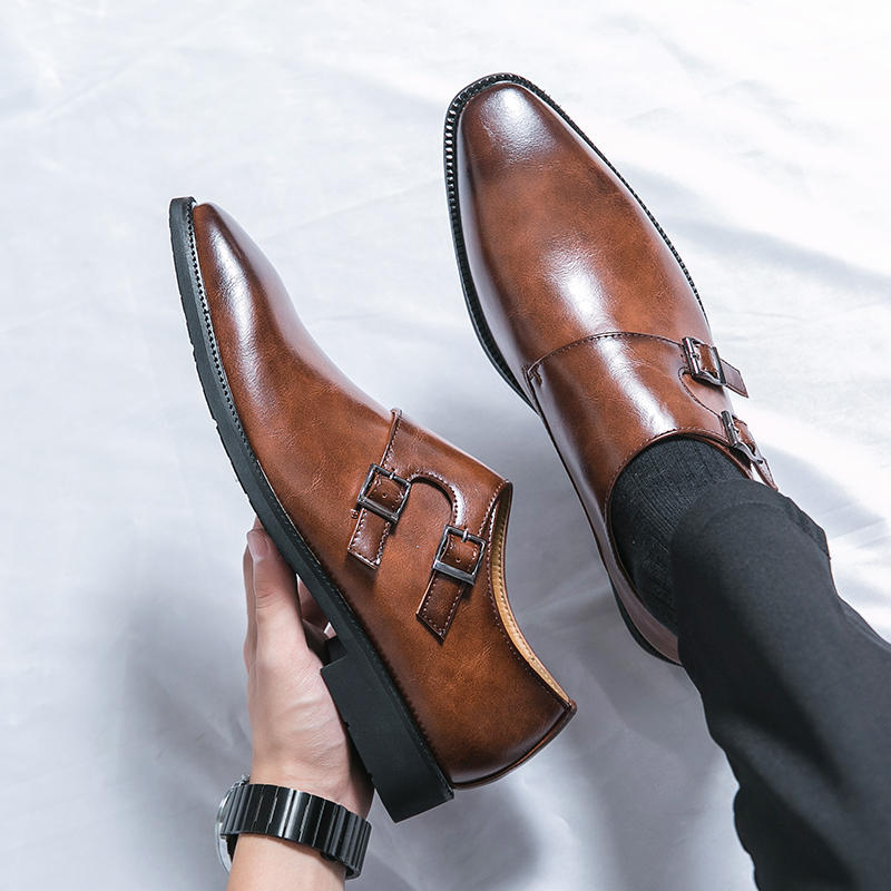 Monk Strap Shoe - Men's Monk Leather Shoes Pointed Toe